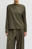 Tibi - Top - Cozy Flannel Boatneck Dolman Sleeve Top - Army Green