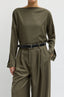 Tibi - Top - Cozy Flannel Boatneck Dolman Sleeve Top - Army Green