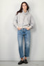 R13 - Hoodie - Funnel Neck Cropped Popover - Heather Grey W/ Oatmeal