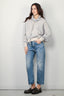 R13 - Hoodie - Funnel Neck Cropped Popover - Heather Grey W/ Oatmeal