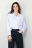 Denimist - Blouse - Cropped Button Front Shirt - Blue Stripe Oxford