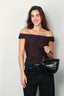 Ganni - Top - Printed Mesh Off-Shoulder Ruched Top - Bitter chocolate