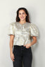 Ganni - Top - Metallic Cloque Peplum Blouse - Gold / Silver