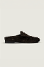 Posa - Loafers - Penny Loafer Wrinkle Mule Suede - Dark Brown