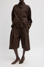 Tibi - Short - Luxe Spring Twill Tucked Pleated Wide Leg Short - Hickory Brown