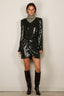 Rotate - Jurk - Sequins Ls Mini Dress - Black Olive