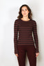 Ganni - Top - Soft Cotton Stripe Rib Longsleeve - Chocolate Plum