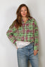 R13 - Blouse - Cropped Work Shirt - Pink Overdyed Green Plaid