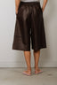 Tibi - Short - Leather Relaxed Long Short - Brown