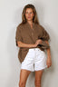 SoSue - Blouse - Cowboy Button Linen - Soft Brown