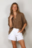 SoSue - Blouse - Cowboy Button Linen - Soft Brown