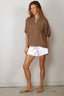 SoSue - Blouse - Cowboy Button Linen - Soft Brown