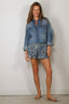 R13 - Short - Reversible Elastic Waist Short - Blue Paisley Indigo On White Floral