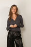 Tibi - Vest - Feather Weight Ribbed Vneck Slim Cardigan - Charcoal Grey