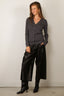 Tibi - Vest - Feather Weight Ribbed Vneck Slim Cardigan - Charcoal Grey