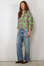 R13 - Blouse - Cropped Work Shirt - Pink Overdyed Green Plaid