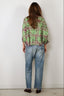 R13 - Blouse - Cropped Work Shirt - Pink Overdyed Green Plaid