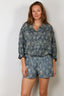 R13 - Blouse - Pintuck Drop Neck Shirt - Indigo Medallion Print