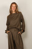 Tibi - Top - Cozy Flannel Boatneck Dolman Sleeve Top - Army Green