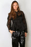 Ganni - Top - Flocked Organza Peplum Shirt - Black