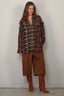 R13 - Blouse - Spliced Drop Neck Shirt - Blue Multi Plaid