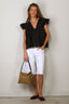 Ganni - Top - Light Linen Angel Sleeve Blouse - Black