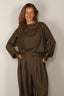 Tibi - Top - Cozy Flannel Boatneck Dolman Sleeve Top - Army Green