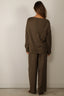 Tibi - Top - Cozy Flannel Boatneck Dolman Sleeve Top - Army Green
