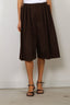 Tibi - Short - Luxe Spring Twill Tucked Pleated Wide Leg Short - Hickory Brown