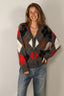 &Daughter - Vest - Ava Argyle Cardigan - Derby Grey With Red & White