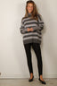 Tibi - Trui - Striped Cashmere Crewneck Easy Pullover - Grey Multi