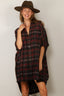R13 - Jurk - Plaid Oversized Boxy Shirtdress - Black Red Plaid