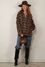 R13 - Blouse - Spliced Drop Neck Shirt - Blue Multi Plaid