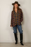 R13 - Blouse - Spliced Drop Neck Shirt - Blue Multi Plaid