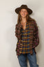 R13 - Blouse - Spliced Drop Neck Shirt - Blue Multi Plaid