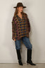 R13 - Blouse - Spliced Drop Neck Shirt - Blue Multi Plaid