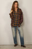 R13 - Blouse - Spliced Drop Neck Shirt - Blue Multi Plaid