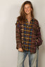 R13 - Blouse - Spliced Drop Neck Shirt - Blue Multi Plaid