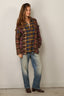 R13 - Blouse - Spliced Drop Neck Shirt - Blue Multi Plaid