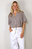 Ganni - Top - Check Cotton Cropped Bowling Shirt - Chicory Coffee