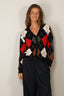 &Daughter - Vest - Ava Argyle Cardigan - Navy With Red & Hazelnut