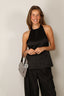 RÓHE - Top - Satin Open Back Halter Top - Black
