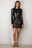 Rotate - Jurk - Sequins Ls Mini Dress - Black Olive