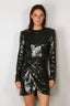 Rotate - Jurk - Sequins Ls Mini Dress - Black Olive