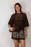 Tibi - Top - Crochet Netting Oversized Easy T - Hickory Brown
