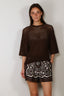 Tibi - Top - Crochet Netting Oversized Easy T - Hickory Brown