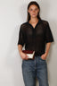 Tibi - Top - Crochet Netting Slim Polo - Navy
