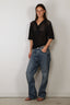 Tibi - Top - Crochet Netting Slim Polo - Navy