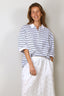 RÓHE - Top - Striped Oversized Polo - White / Blue Multi Stripe
