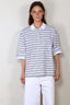 RÓHE - Top - Striped Oversized Polo - White / Blue Multi Stripe